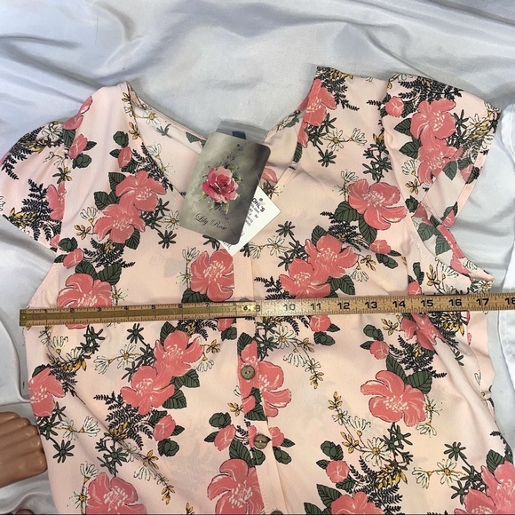 Juniors' Lily Rose Button Front Tiered Romper MEDIUM, Melon Floral NEW with tag - Picture 9 of 12